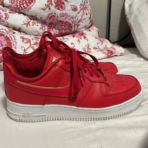 Red and Gold Nike Air Force Ones